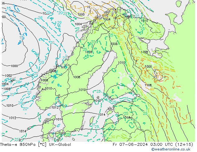 Theta-e 850hPa UK-Global Pá 07.06.2024 03 UTC