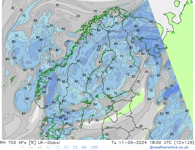 RH 700 hPa UK-Global Tu 11.06.2024 18 UTC