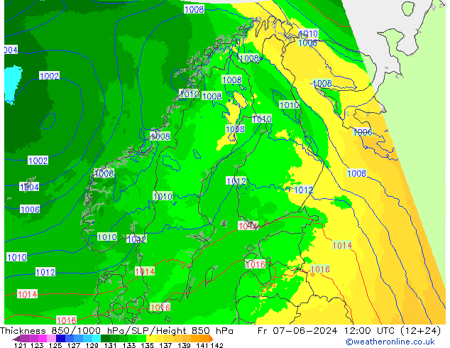 Schichtdicke 850-1000 hPa UK-Global Fr 07.06.2024 12 UTC