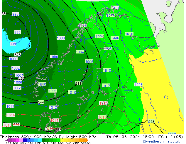 Thck 500-1000hPa UK-Global Th 06.06.2024 18 UTC