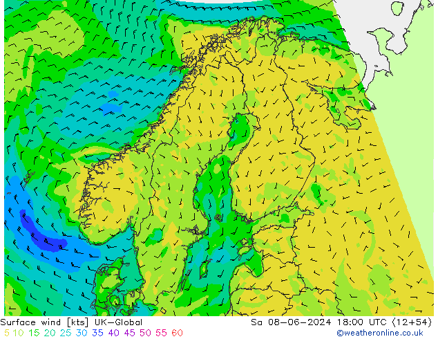 Viento 10 m UK-Global sáb 08.06.2024 18 UTC