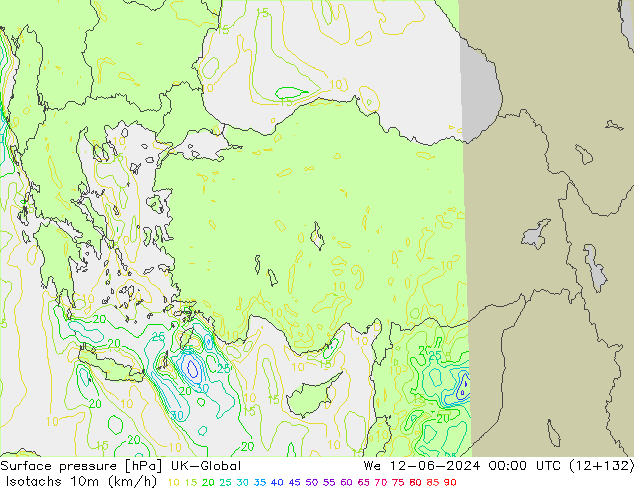 Isotachs (kph) UK-Global St 12.06.2024 00 UTC