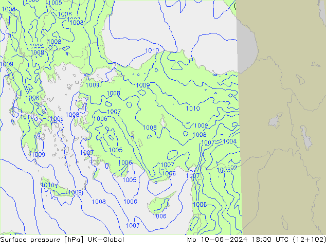 Pressione al suolo UK-Global lun 10.06.2024 18 UTC