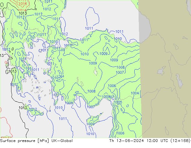 Surface pressure UK-Global Th 13.06.2024 12 UTC