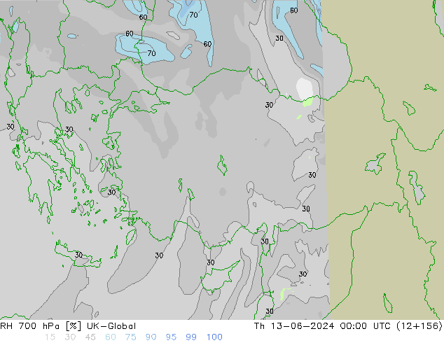 RH 700 hPa UK-Global Do 13.06.2024 00 UTC