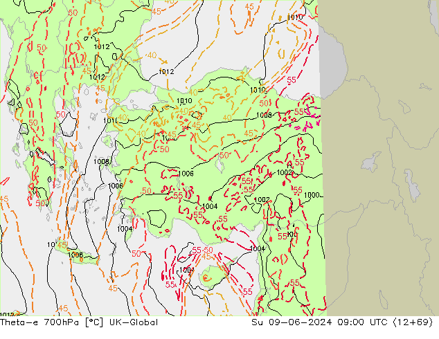 Theta-e 700гПа UK-Global Вс 09.06.2024 09 UTC