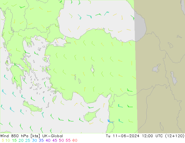 Wind 850 hPa UK-Global Tu 11.06.2024 12 UTC