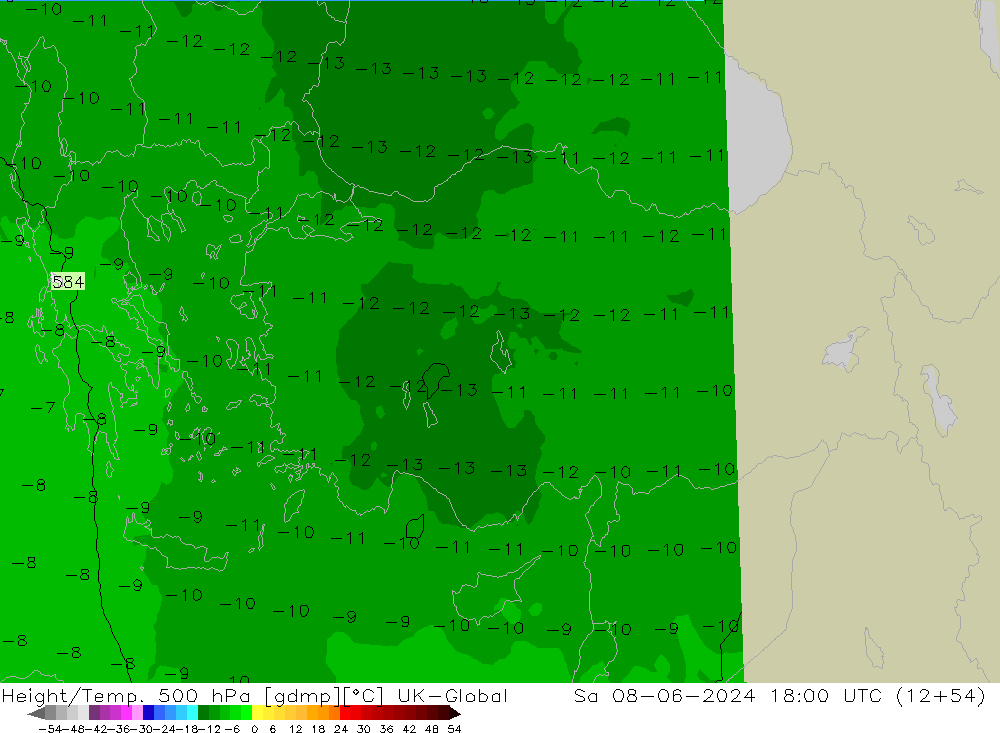 Height/Temp. 500 hPa UK-Global Sáb 08.06.2024 18 UTC