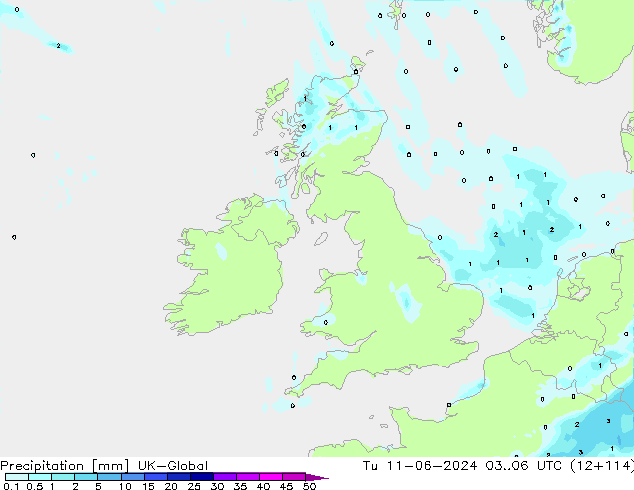 Precipitation UK-Global Tu 11.06.2024 06 UTC