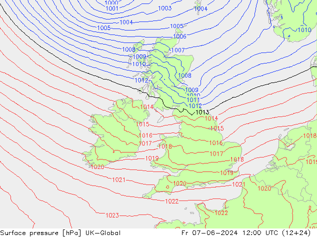 Presión superficial UK-Global vie 07.06.2024 12 UTC