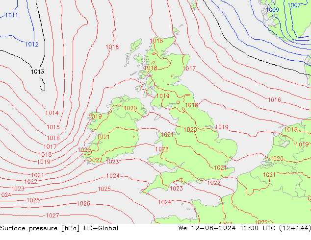 pression de l'air UK-Global mer 12.06.2024 12 UTC