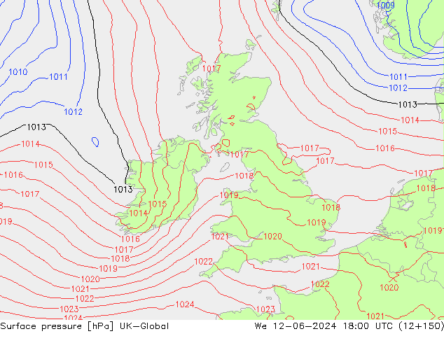 Pressione al suolo UK-Global mer 12.06.2024 18 UTC