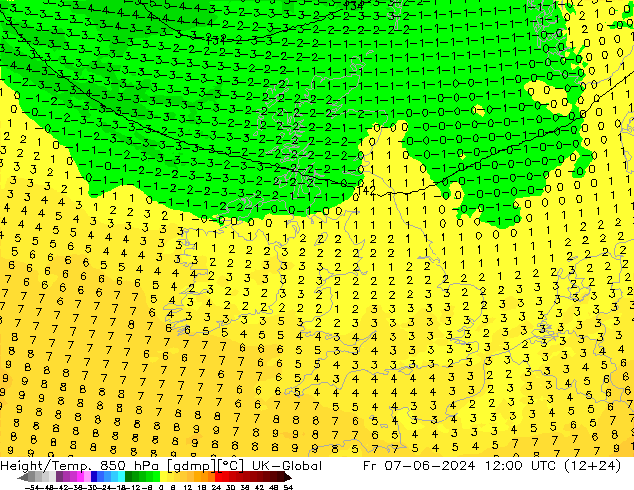 Height/Temp. 850 hPa UK-Global  07.06.2024 12 UTC