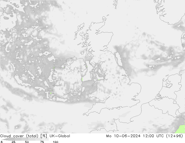 Cloud cover (total) UK-Global Mo 10.06.2024 12 UTC