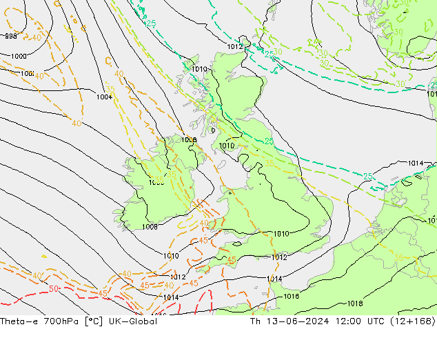Theta-e 700hPa UK-Global  13.06.2024 12 UTC