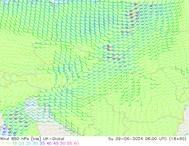 wiatr 850 hPa UK-Global nie. 09.06.2024 06 UTC