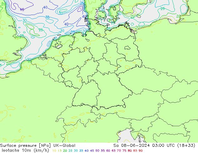 Isotachs (kph) UK-Global сб 08.06.2024 03 UTC