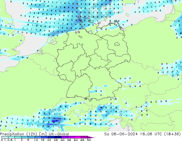 Precipitation (12h) UK-Global Sa 08.06.2024 06 UTC