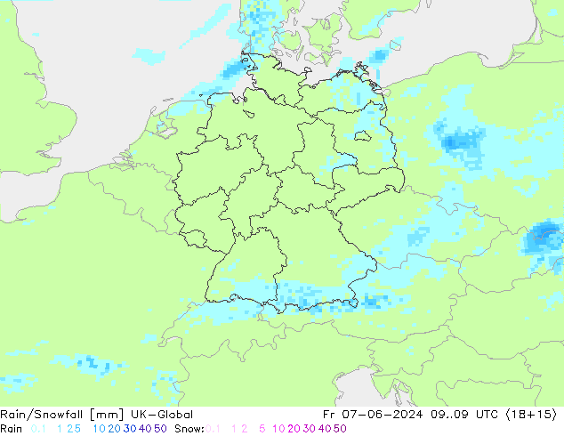 Rain/Snowfall UK-Global пт 07.06.2024 09 UTC