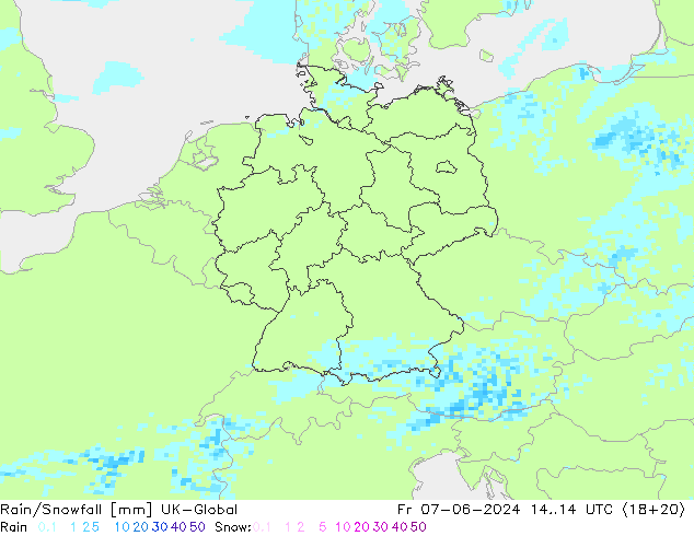 Rain/Snowfall UK-Global Pá 07.06.2024 14 UTC