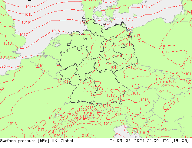 Surface pressure UK-Global Th 06.06.2024 21 UTC