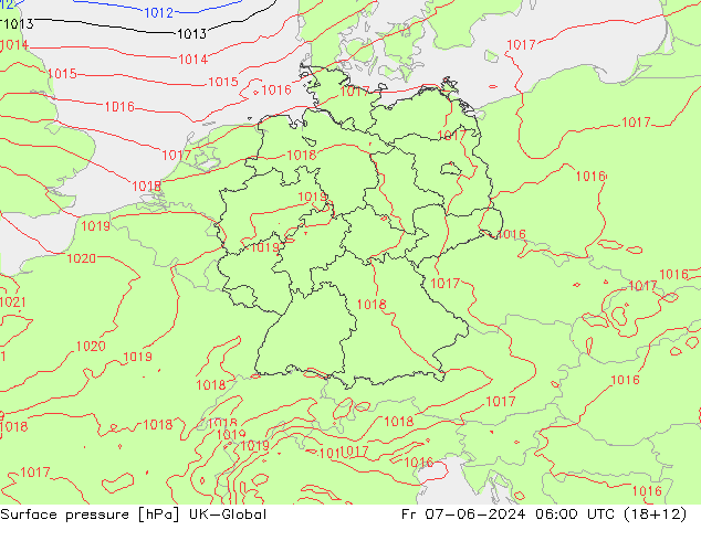 Surface pressure UK-Global Fr 07.06.2024 06 UTC