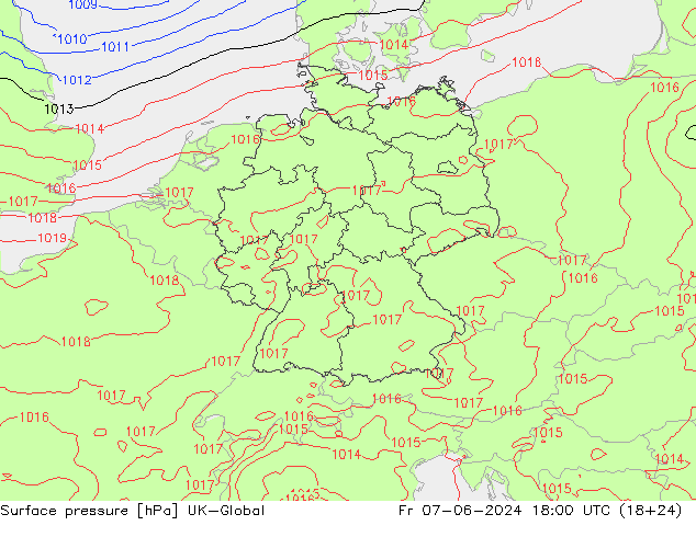 Pressione al suolo UK-Global ven 07.06.2024 18 UTC