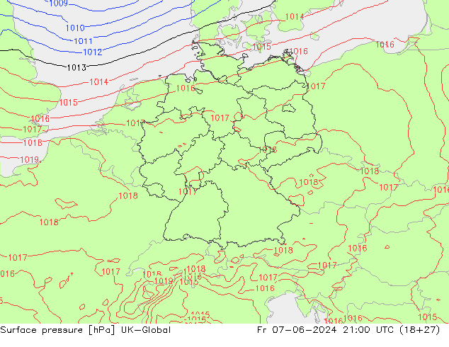 Pressione al suolo UK-Global ven 07.06.2024 21 UTC