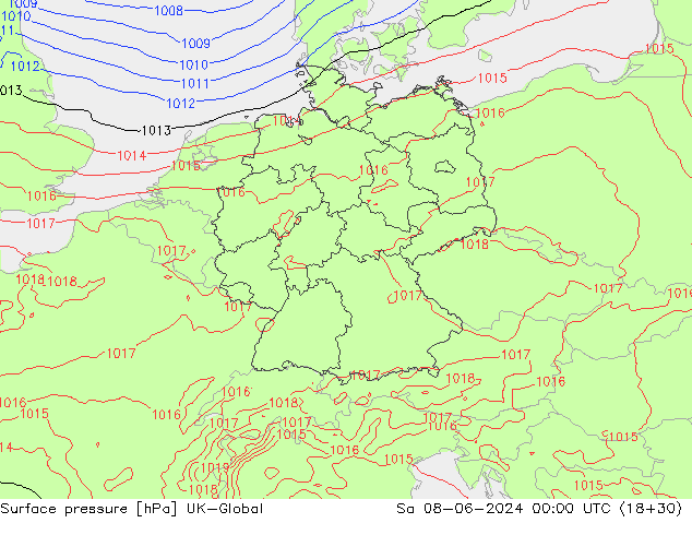 Surface pressure UK-Global Sa 08.06.2024 00 UTC