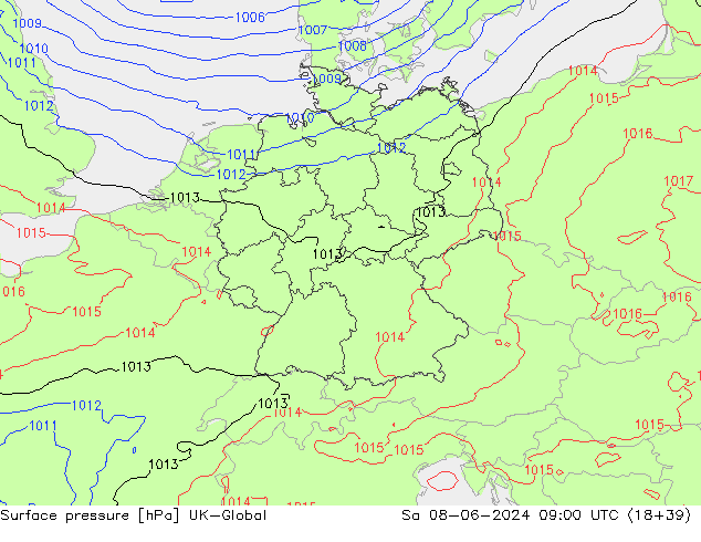 Luchtdruk (Grond) UK-Global za 08.06.2024 09 UTC