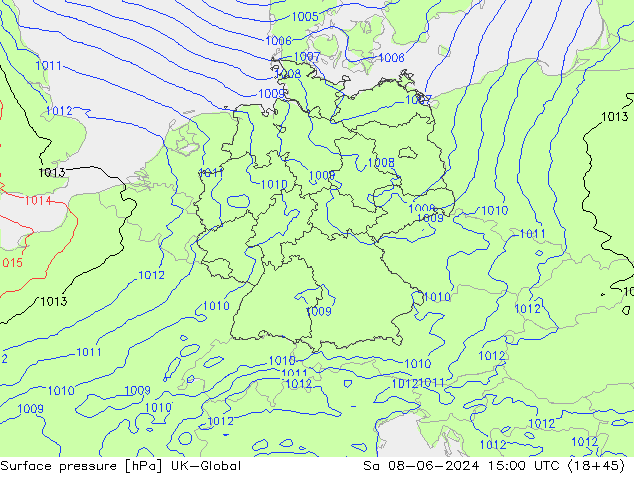 Presión superficial UK-Global sáb 08.06.2024 15 UTC