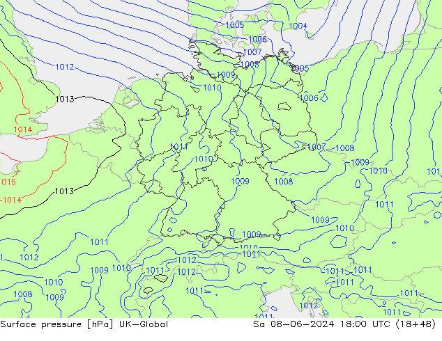 приземное давление UK-Global сб 08.06.2024 18 UTC
