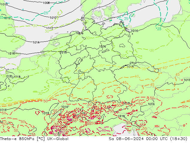Theta-e 850hPa UK-Global Sa 08.06.2024 00 UTC