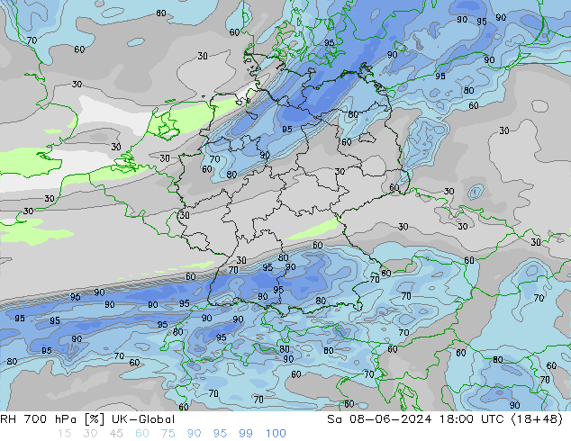 RH 700 hPa UK-Global sab 08.06.2024 18 UTC