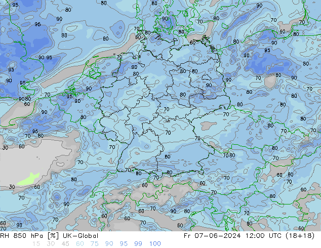 RH 850 hPa UK-Global Fr 07.06.2024 12 UTC