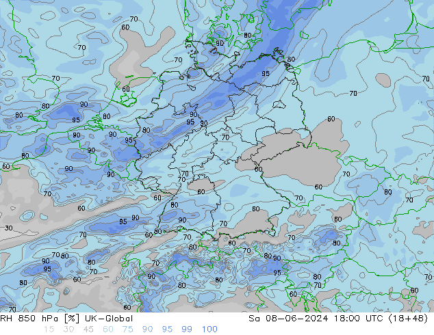 RH 850 hPa UK-Global Sa 08.06.2024 18 UTC