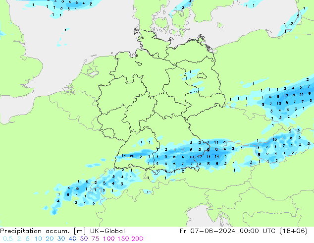 Precipitation accum. UK-Global Fr 07.06.2024 00 UTC