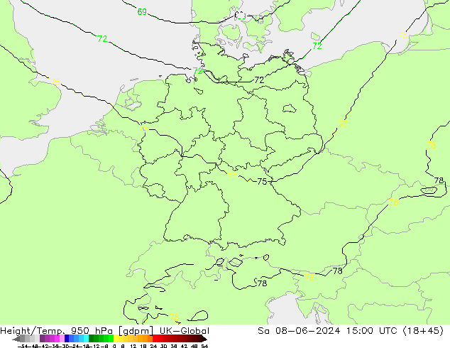 Height/Temp. 950 hPa UK-Global So 08.06.2024 15 UTC