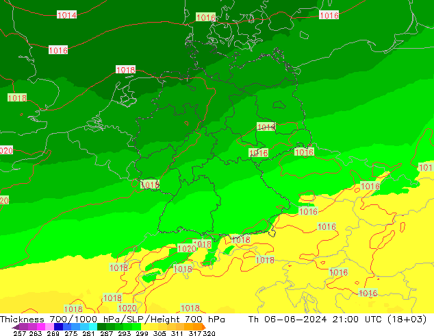 Thck 700-1000 hPa UK-Global Th 06.06.2024 21 UTC