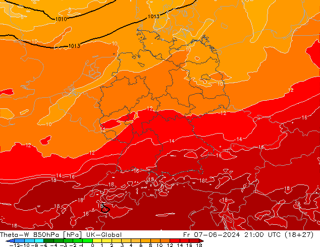 Theta-W 850hPa UK-Global Sex 07.06.2024 21 UTC