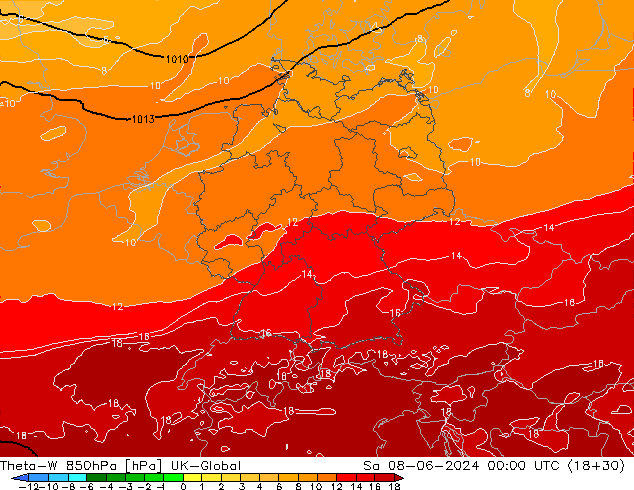 Theta-W 850hPa UK-Global  08.06.2024 00 UTC