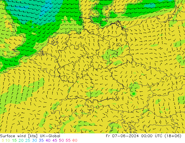 Surface wind UK-Global Fr 07.06.2024 00 UTC