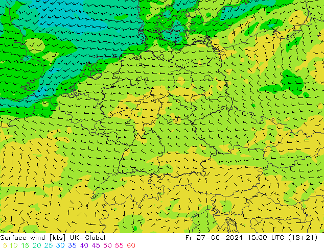 Surface wind UK-Global Pá 07.06.2024 15 UTC