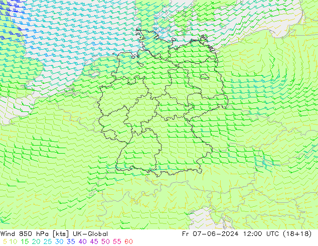 Rüzgar 850 hPa UK-Global Cu 07.06.2024 12 UTC