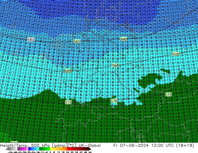 Height/Temp. 500 hPa UK-Global Sex 07.06.2024 12 UTC