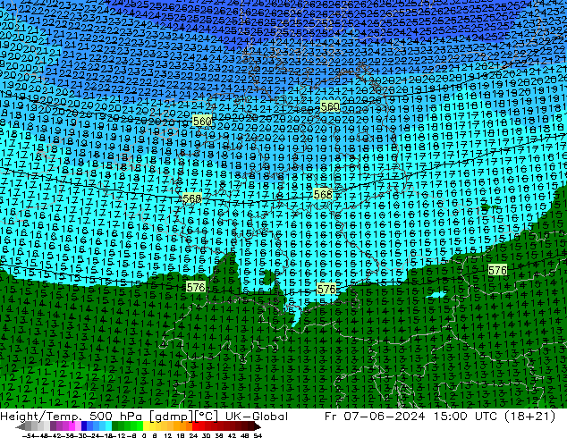 Height/Temp. 500 hPa UK-Global Pá 07.06.2024 15 UTC