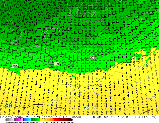 Height/Temp. 700 hPa UK-Global Čt 06.06.2024 21 UTC