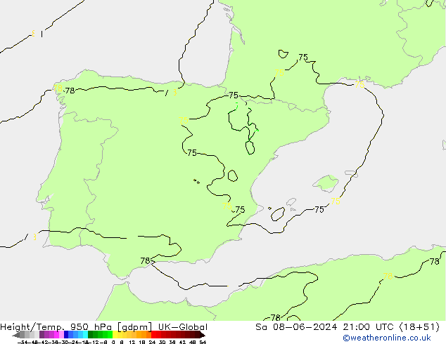 Height/Temp. 950 hPa UK-Global So 08.06.2024 21 UTC