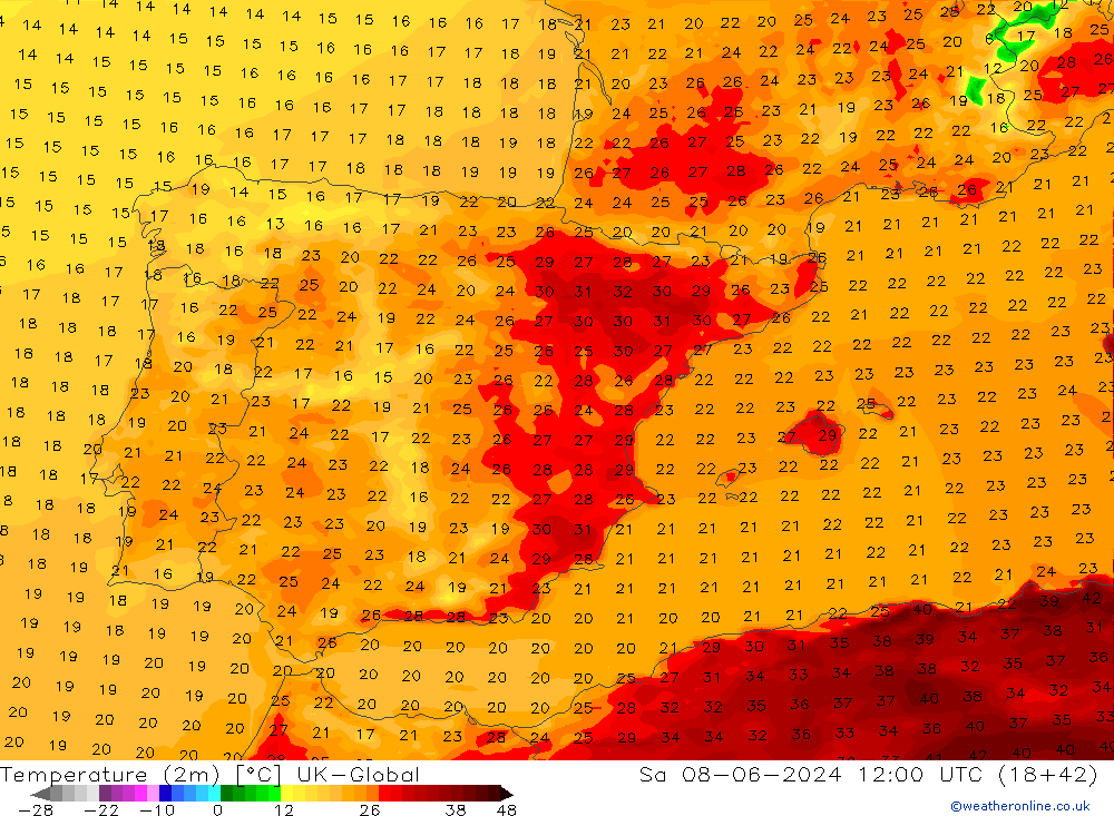 Temperature (2m) UK-Global Sa 08.06.2024 12 UTC