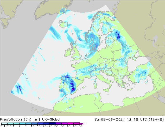 Precipitation (6h) UK-Global Sa 08.06.2024 18 UTC